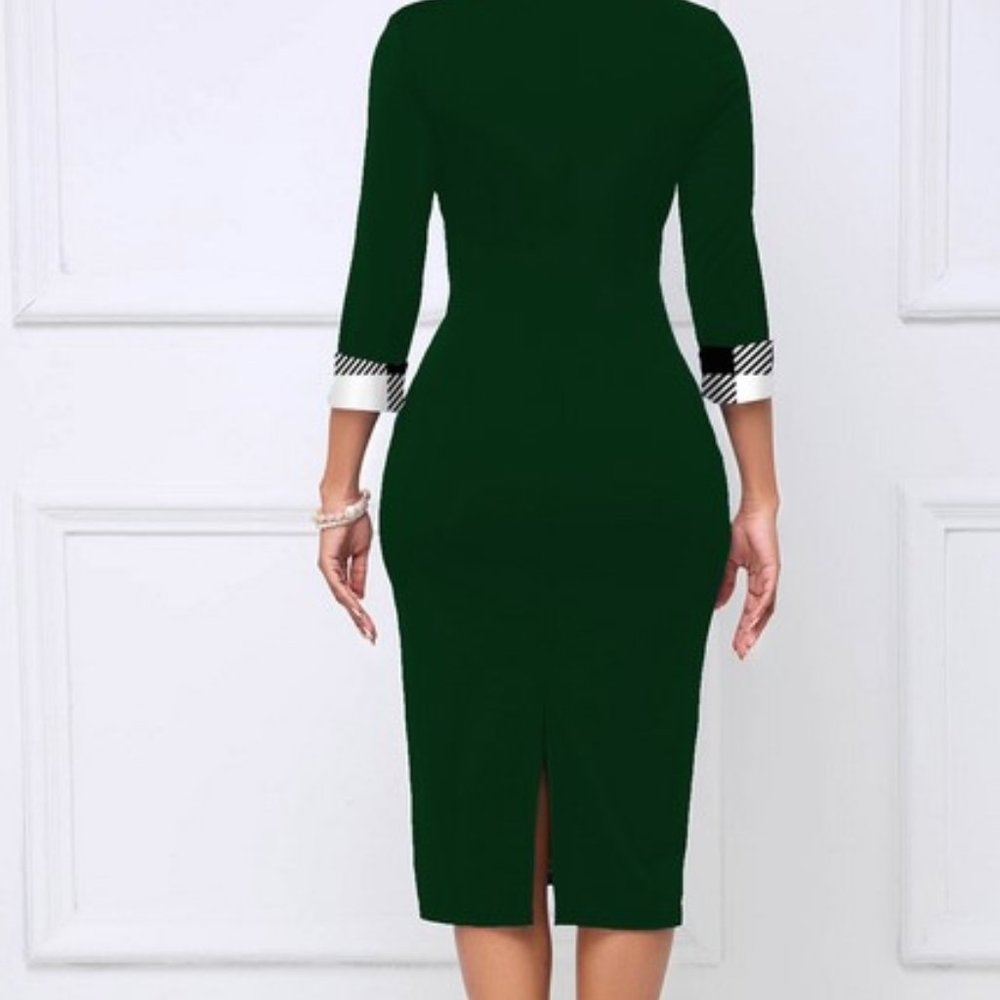 Decorative Button Round Neck Checkered Dress Larg… - image 3